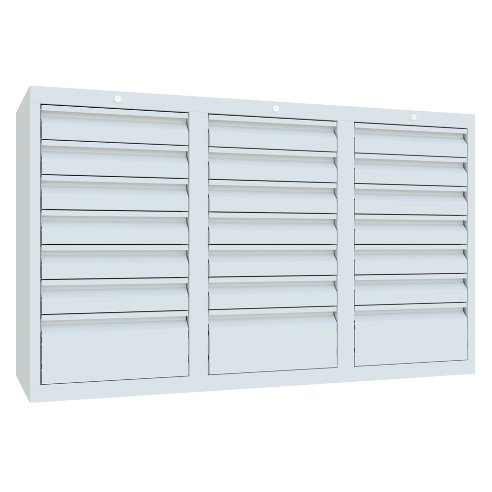 Product afbeelding: Lichte ladekast PAVOY, glijgeleiding, laden 18x100 + 3x200 mm, breedte 1.500 mm, lichtgrijs, lichtgrijs