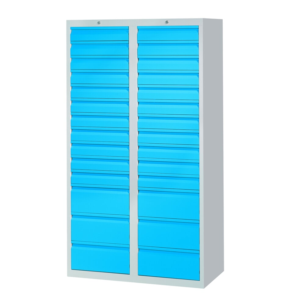 Product afbeelding: Lichte ladekast PAVOY, glijgeleiding, laden 22x100 + 6x200 mm, breedte 1.000 mm, hemelsblauw, lichtgrijs