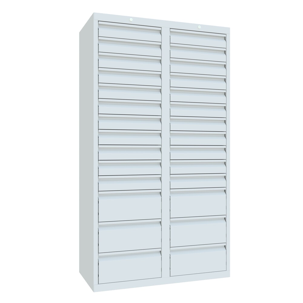Product afbeelding: Lichte ladekast PAVOY, glijgeleiding, laden 22x100 + 6x200 mm, breedte 1.000 mm, lichtgrijs, lichtgrijs