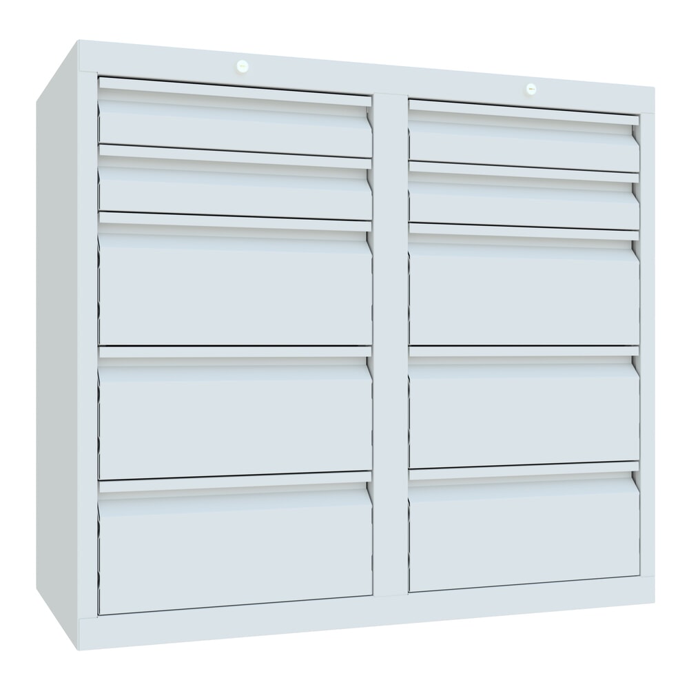 Product afbeelding: Lichte ladekast PAVOY, glijgeleiding, laden 4x100 + 6x200 mm, breedte 1.000 mm, lichtgrijs, lichtgrijs