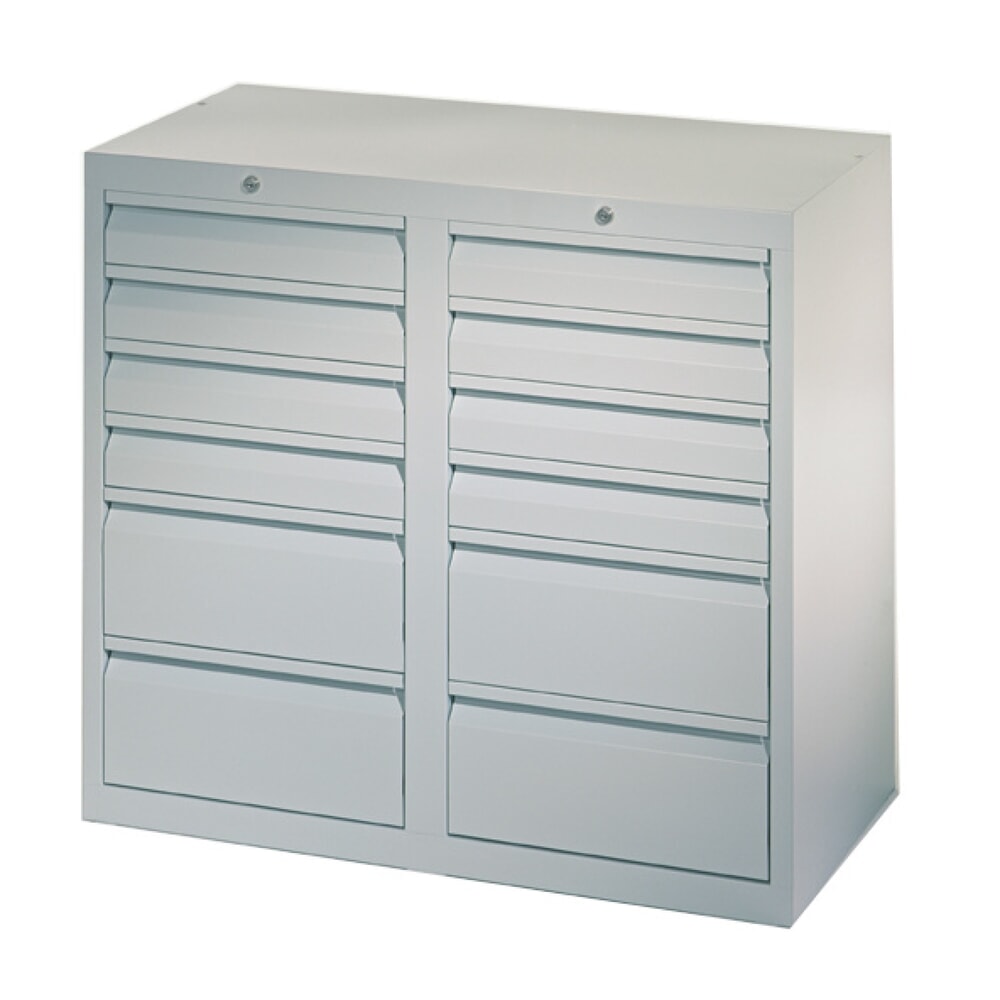 Product afbeelding: Lichte ladekast PAVOY, glijgeleiding, laden 8x100 + 4x200 mm, breedte 1.000 mm, lichtgrijs, lichtgrijs