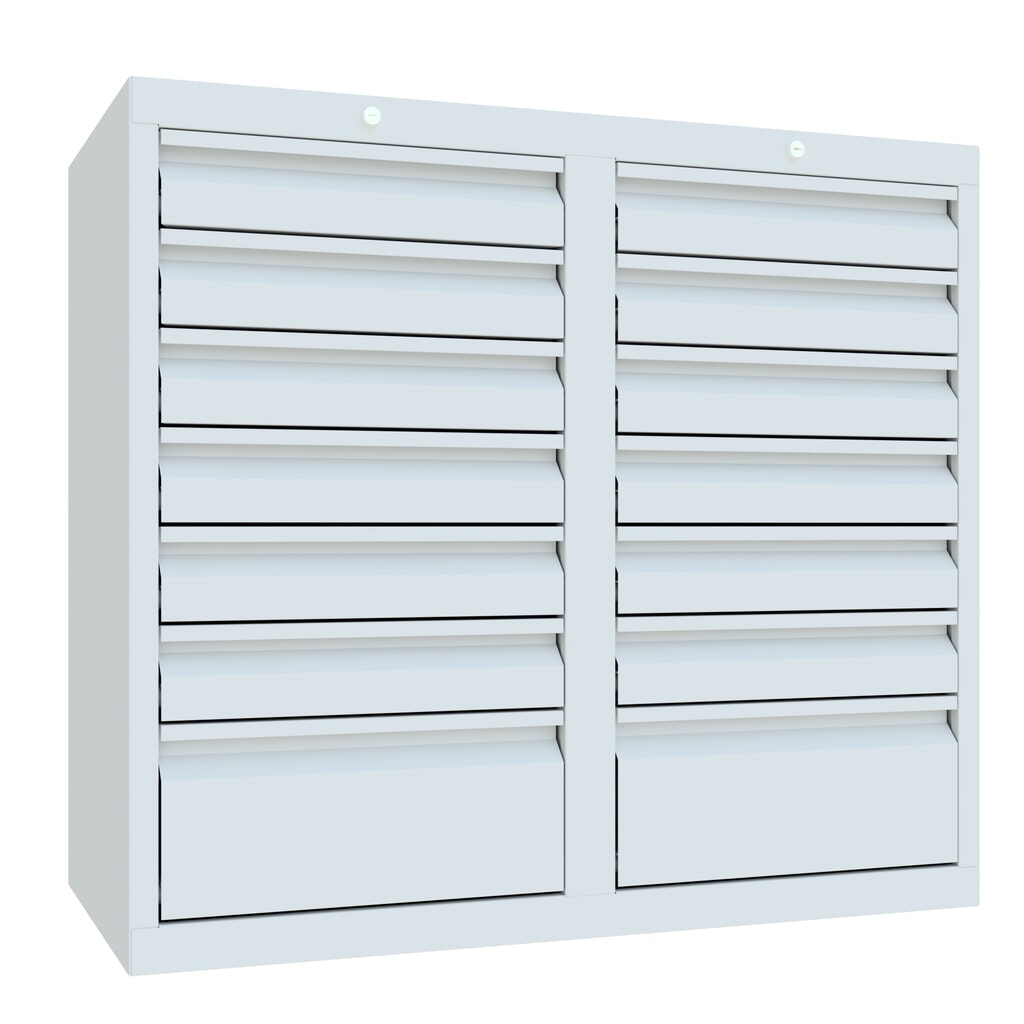 Lichte ladekast PAVOY, rolgeleiding, laden 12x100 + 2x200 mm, breedte 1.000 mm, lichtgrijs, lichtgrijs Productafbeelding nr. 3: Lichte ladekast PAVOY, rolgeleiding, laden 12x100 + 2x200 mm, breedte 1.000 mm, lichtgrijs, lichtgrijs