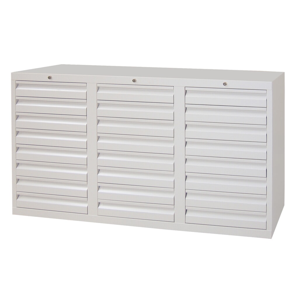 Product afbeelding: Lichte ladekast PAVOY, rolgeleiding, laden 24x100 mm, breedte 1.500 mm, hemelsblauw, lichtgrijs
