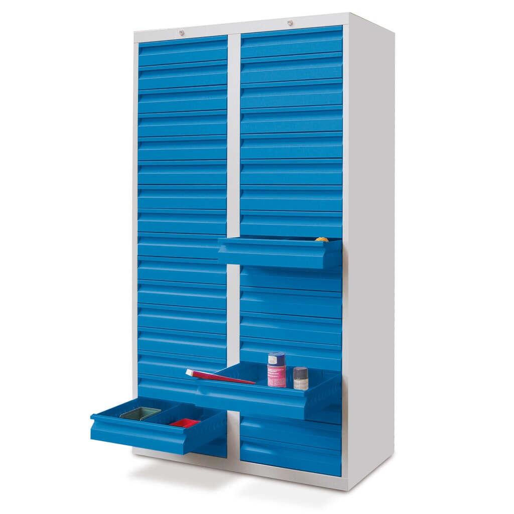 Product afbeelding: Lichte ladekast PAVOY, rolgeleiding, laden 34x100 mm, breedte 1.000 mm, vuurrood, lichtgrijs