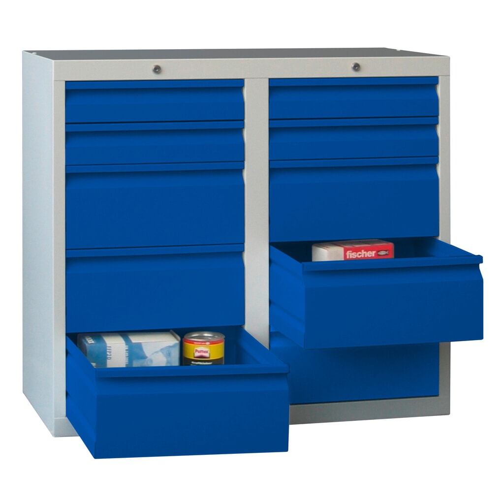 Product afbeelding: Lichte ladekast PAVOY, glijgeleiding, laden 4x100 + 6x200 mm, breedte 1.000 mm, vuurrood, lichtgrijs