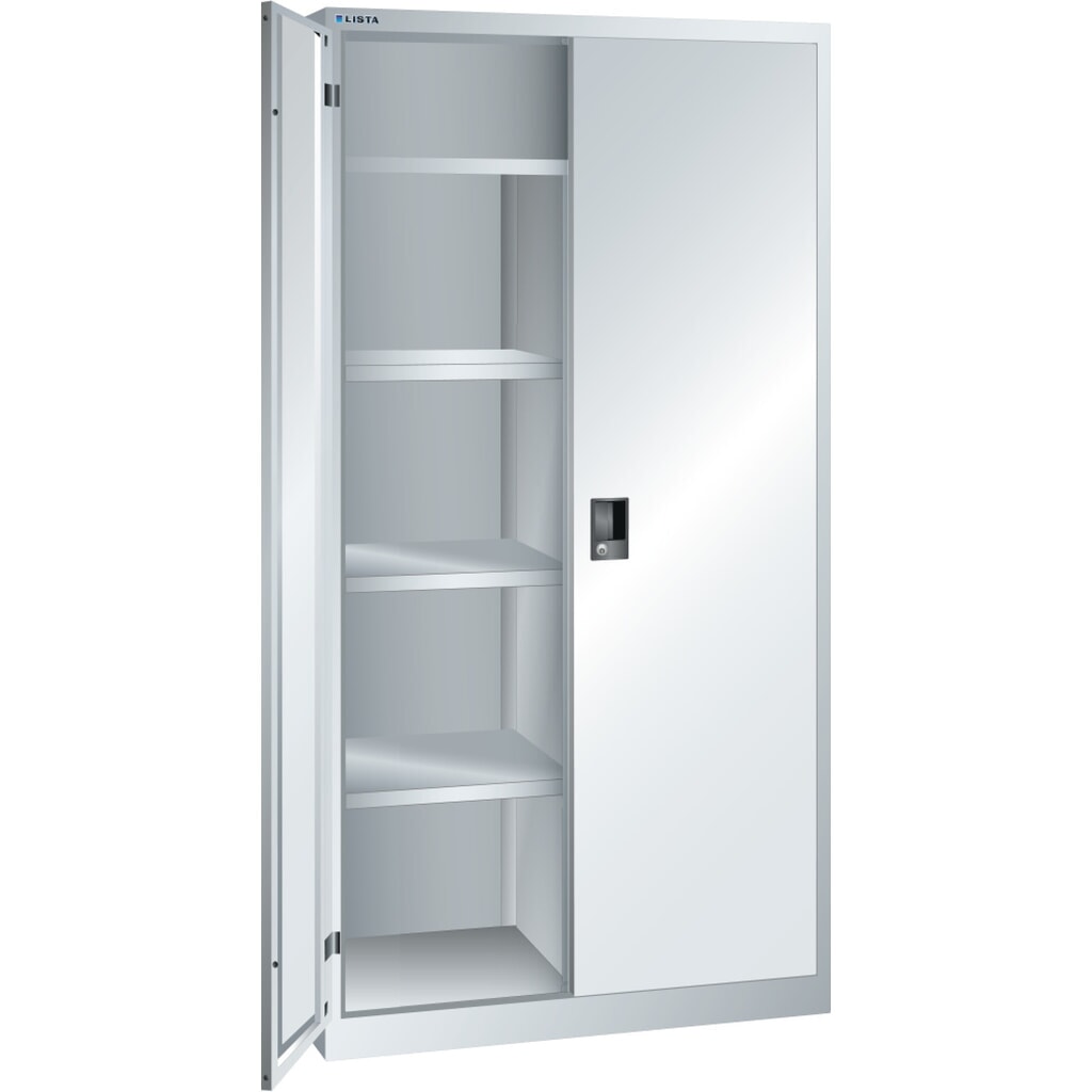 Linnen- en garderobekast LISTA, (bxdxh) 1000x500x1950 mm, 4 verstelbare legborden, lichtgrijs, CODE Lock