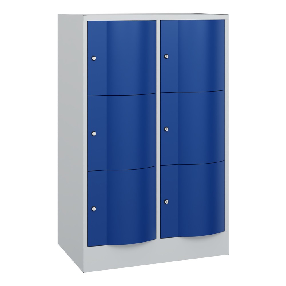 Product afbeelding: Locker C+P met vandalismebestendige deuren, 2 x 3 vakken, hxbxd 1.225 x 770 x 540 mm, lichtgrijs, gentiaanblauw
