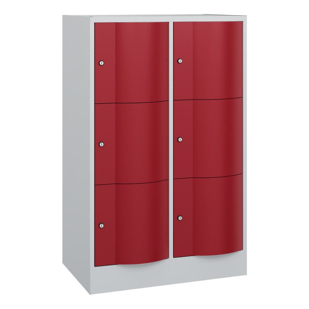 Product afbeelding: Locker C+P met vandalismebestendige deuren, 2 x 3 vakken, hxbxd 1.225 x 770 x 540 mm, lichtgrijs, robijnrood