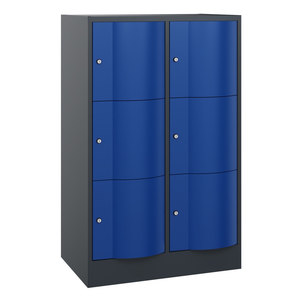 Productafbeelding nr. 1: Locker C+P met vandalismebestendige deuren, 2 x 3 vakken, hxbxd 1.225 x 770 x 540 mm, antracietgrijs, gentiaanblauw