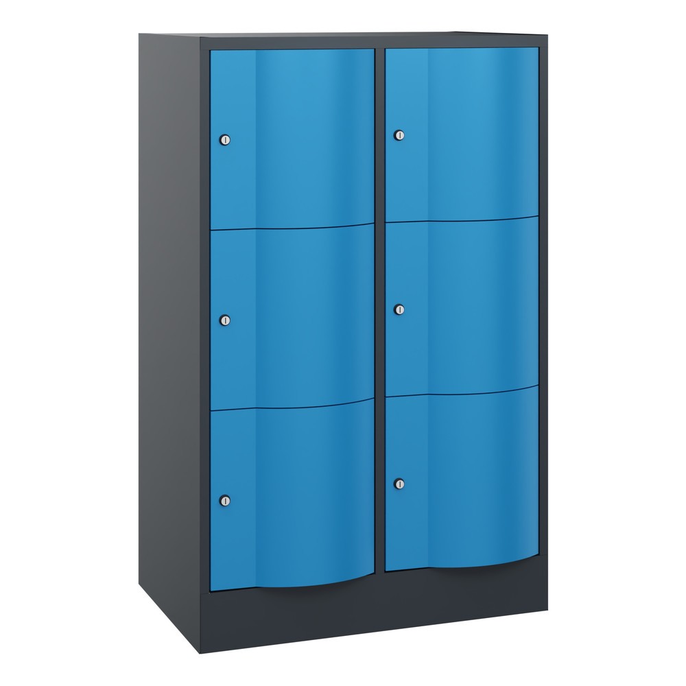 Product afbeelding: Locker C+P met vandalismebestendige deuren, 2 x 3 vakken, hxbxd 1.225 x 770 x 540 mm, antracietgrijs, lichtblauw