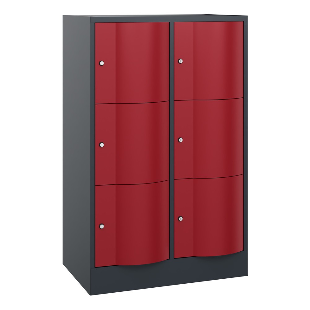 Productafbeelding nr. 1: Locker C+P met vandalismebestendige deuren, 2 x 3 vakken, hxbxd 1.225 x 770 x 540 mm, antracietgrijs, robijnrood