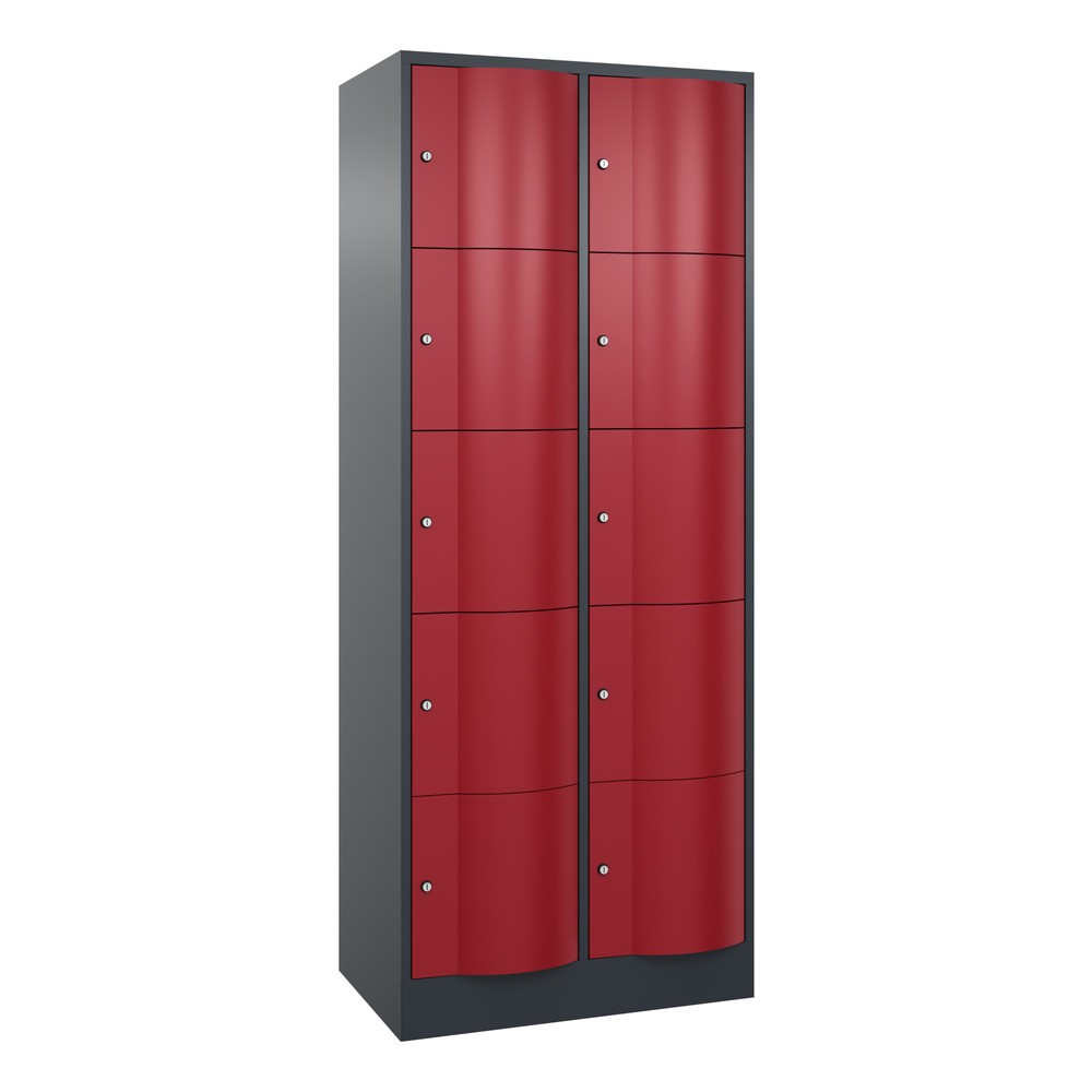 Productafbeelding nr. 1: Locker C+P met vandalismebestendige deuren, 2 x 5 vakken, hxbxd 1.950 x 770 x 540 mm, antracietgrijs, robijnrood