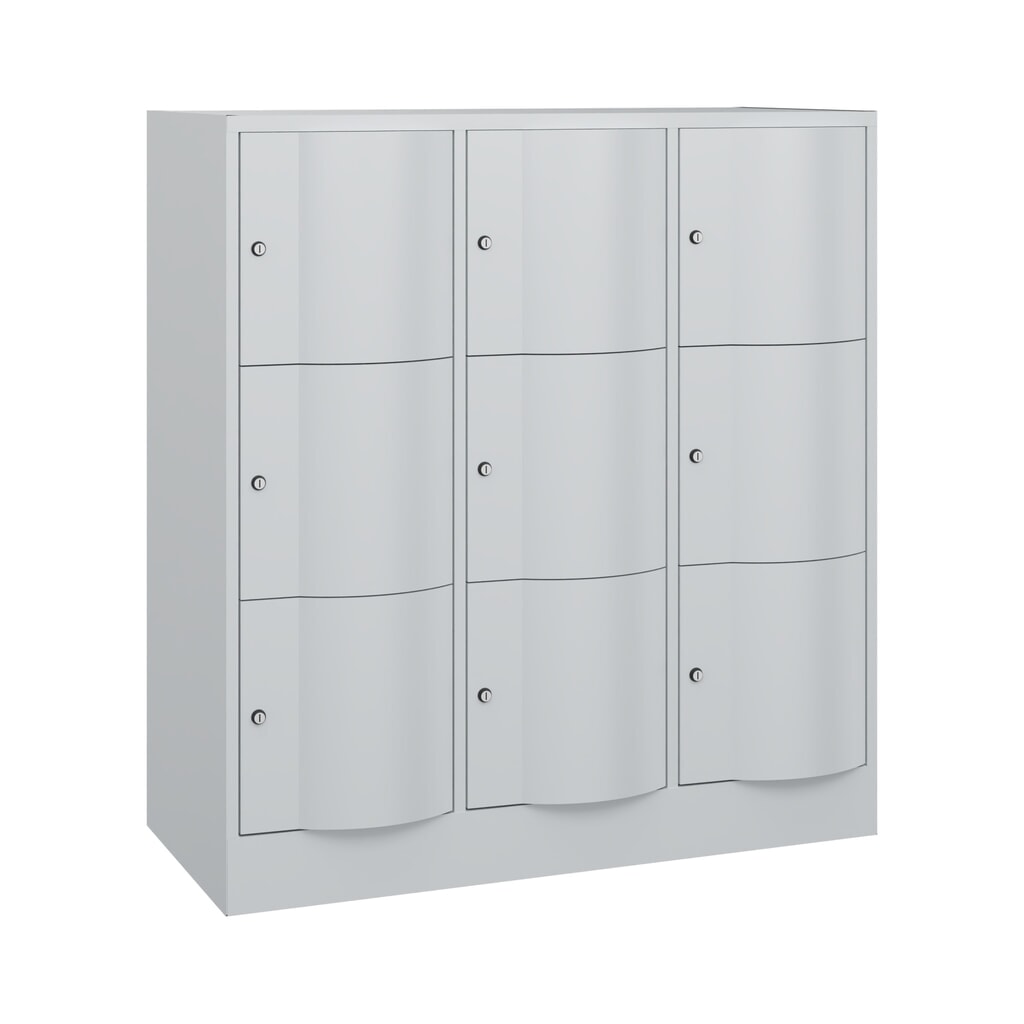 Product afbeelding: Locker C+P met vandalismebestendige deuren, 3 x 3 vakken, hxbxd 1.225 x 1.150 x 540 mm, lichtgrijs, lichtgrijs