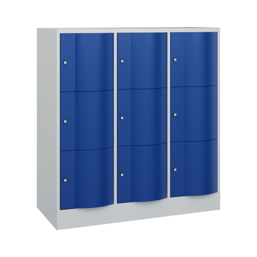 Productafbeelding nr. 1: Locker C+P met vandalismebestendige deuren, 3 x 3 vakken, hxbxd 1.225 x 1.150 x 540 mm, lichtgrijs, gentiaanblauw