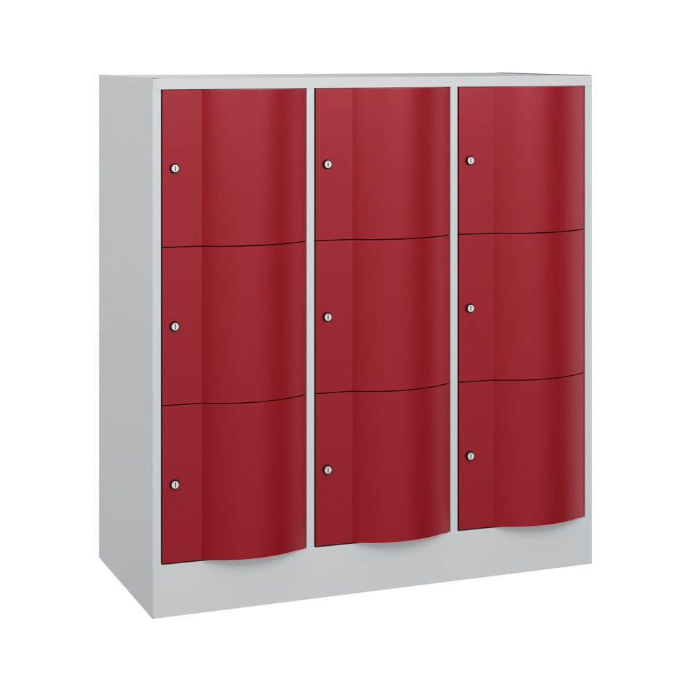 Productafbeelding nr. 1: Locker C+P met vandalismebestendige deuren, 3 x 3 vakken, hxbxd 1.225 x 1.150 x 540 mm, lichtgrijs, robijnrood