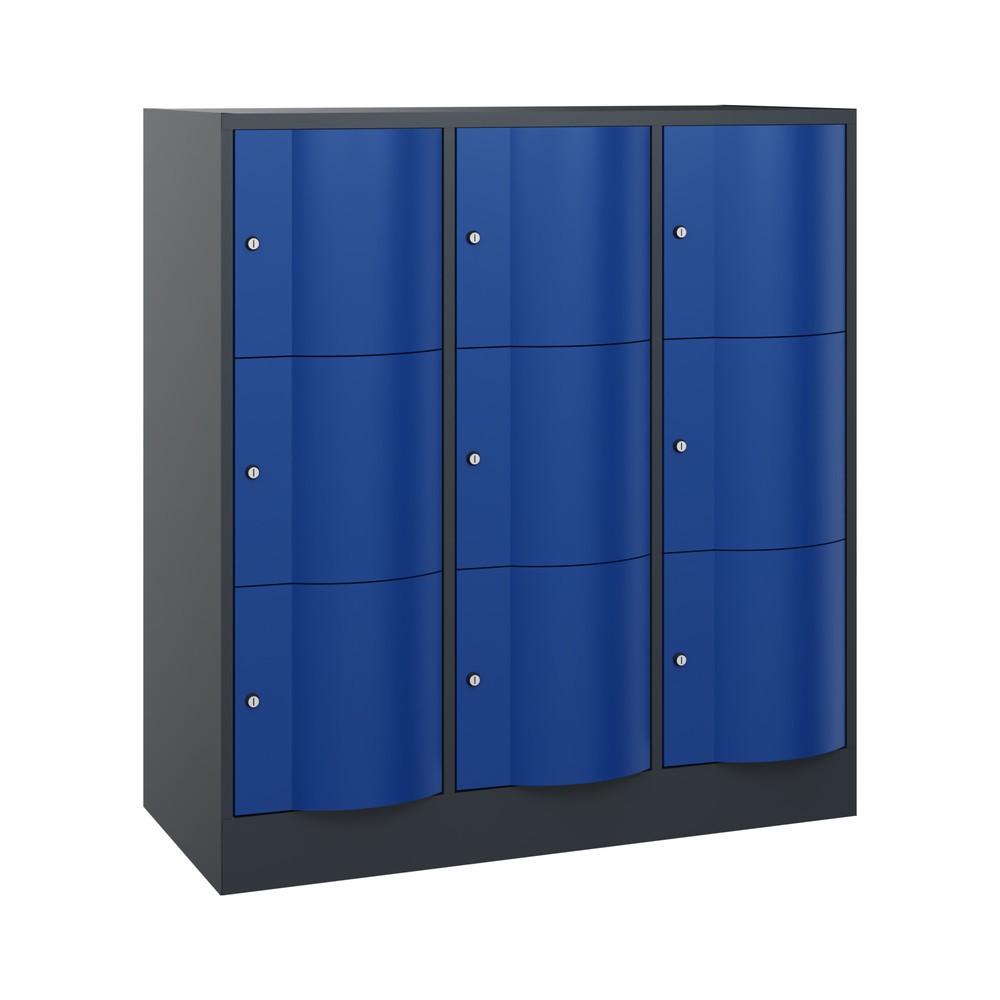 Productafbeelding nr. 1: Locker C+P met vandalismebestendige deuren, 3 x 3 vakken, hxbxd 1.225 x 1.150 x 540 mm, antracietgrijs, gentiaanblauw