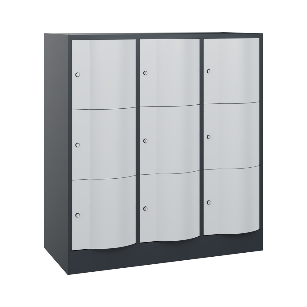 Productafbeelding nr. 1: Locker C+P met vandalismebestendige deuren, 3 x 3 vakken, hxbxd 1.225 x 1.150 x 540 mm, antracietgrijs, lichtgrijs