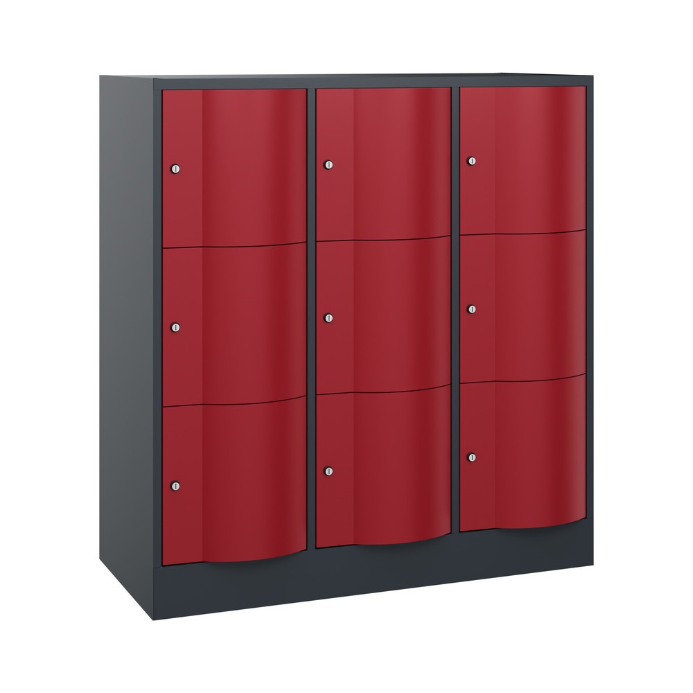 Productafbeelding nr. 1: Locker C+P met vandalismebestendige deuren, 3 x 3 vakken, hxbxd 1.225 x 1.150 x 540 mm, antracietgrijs, robijnrood