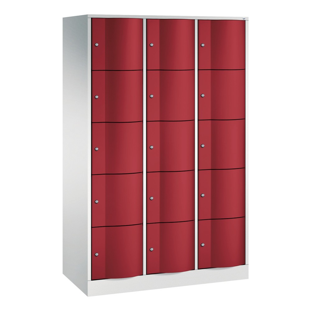 Productafbeelding nr. 1: Locker C+P met vandalismebestendige deuren, 3 x 5 vakken, hxbxd 1.950 x 1.150 x 540 mm, lichtgrijs, robijnrood