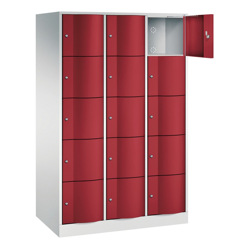 Productafbeelding nr. 3: Locker C+P met vandalismebestendige deuren, 3 x 5 vakken, hxbxd 1.950 x 1.150 x 640 mm, lichtgrijs, robijnrood