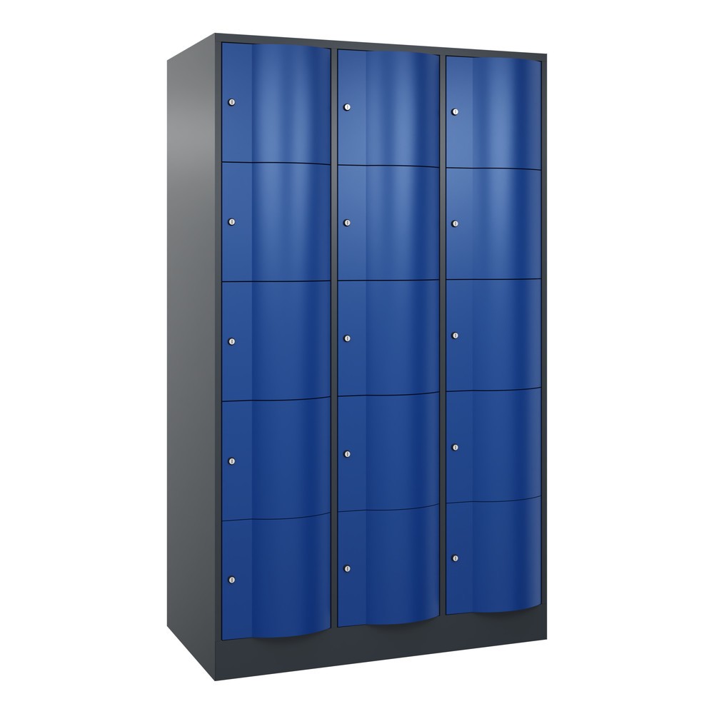 Productafbeelding nr. 1: Locker C+P met vandalismebestendige deuren, 3 x 5 vakken, hxbxd 1.950 x 1.150 x 640 mm, antracietgrijs, gentiaanblauw