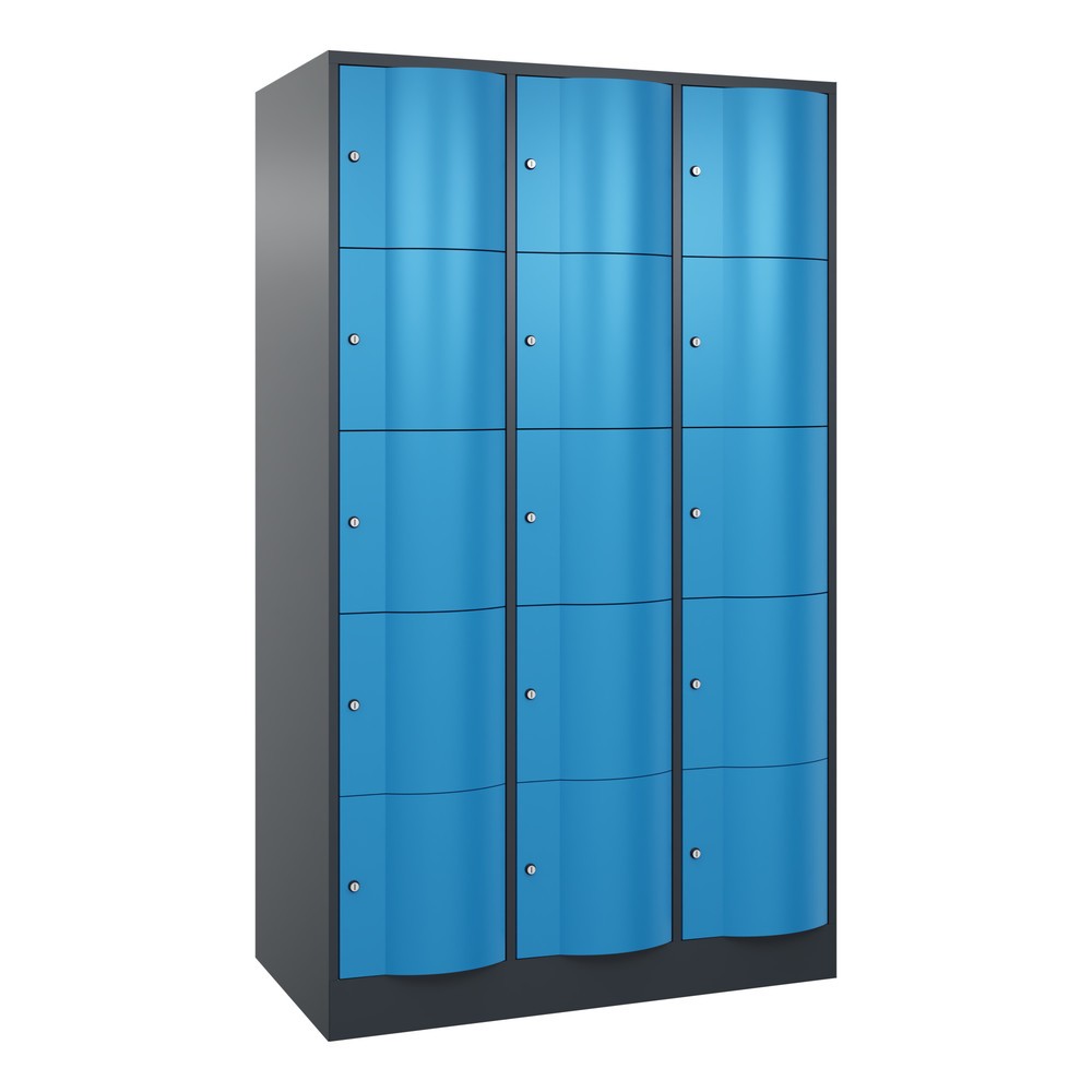 Productafbeelding nr. 1: Locker C+P met vandalismebestendige deuren, 3 x 5 vakken, hxbxd 1.950 x 1.150 x 640 mm, antracietgrijs, lichtblauw