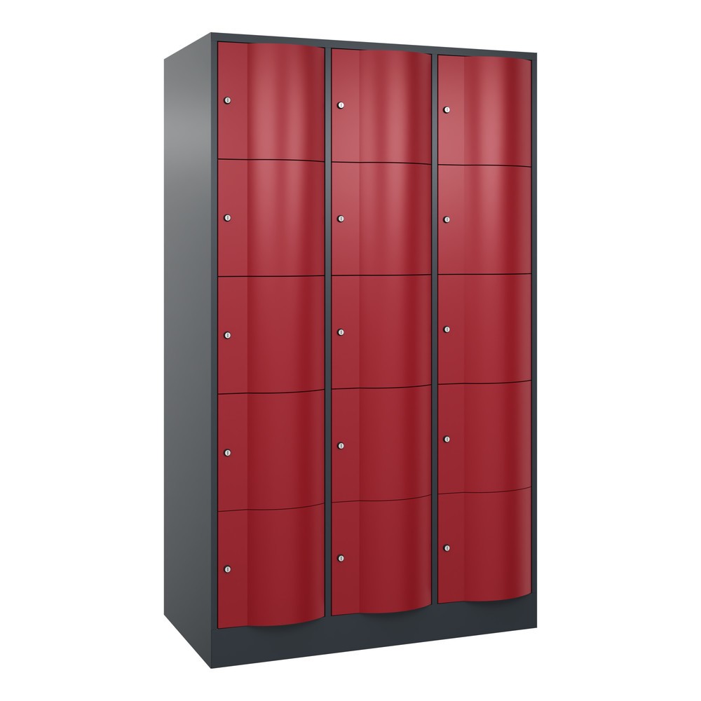 Productafbeelding nr. 1: Locker C+P met vandalismebestendige deuren, 3 x 5 vakken, hxbxd 1.950 x 1.150 x 640 mm, antracietgrijs, robijnrood