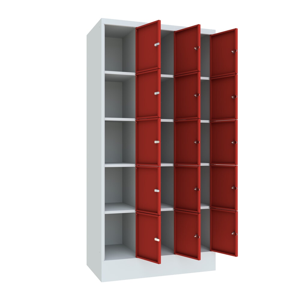 Productafbeelding nr. 2: Locker PAVOY, 3 x 5 vakken, hxbxd 1.850 x 930 x 500 mm, vuurrood, lichtgrijs