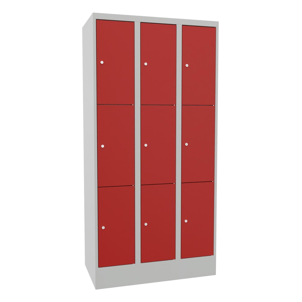 Productafbeelding nr. 1: Locker PAVOY, 3 x 3 vakken, hxbxd 1.850 x 930 x 500 mm, vuurrood, lichtgrijs