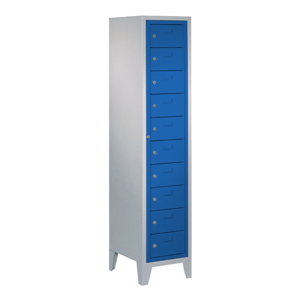 Product afbeelding: Locker PAVOY met centrale deur, 1 x 10 vakken, hxbxd 1.850 x 400 x 500 mm, met poten, gentiaanblauw, lichtgrijs