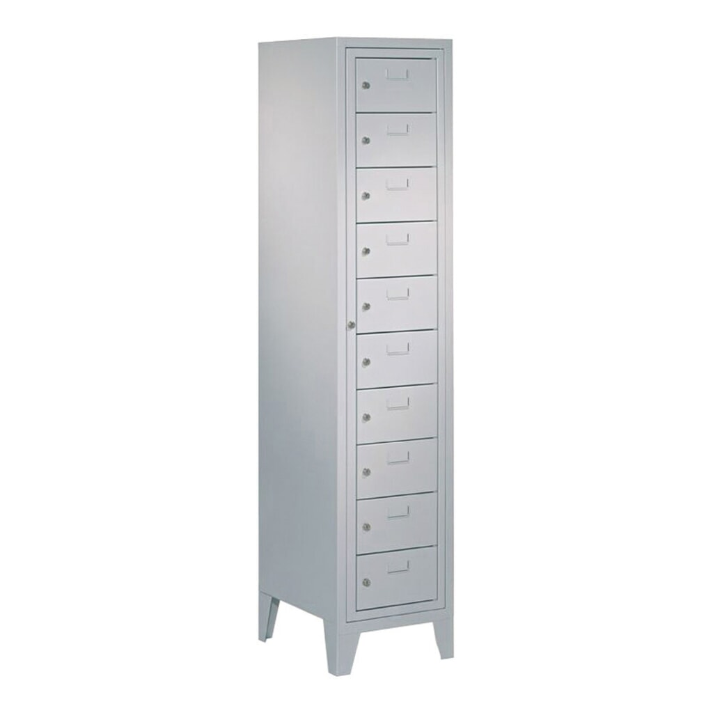 Locker PAVOY met centrale deur, 1 x 10 vakken, hxbxd 1.850 x 400 x 500 mm, met poten, lichtgrijs, lichtgrijs Product afbeelding: Locker PAVOY met centrale deur, 1 x 10 vakken, hxbxd 1.850 x 400 x 500 mm, met poten, lichtgrijs, lichtgrijs