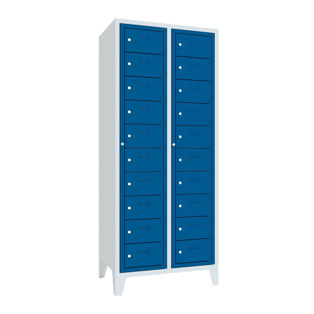 Productafbeelding nr. 1: Locker PAVOY met centrale deur, 2 x 10 vakken, hxbxd 1.850 x 770 x 500 mm, met poten, gentiaanblauw, lichtgrijs