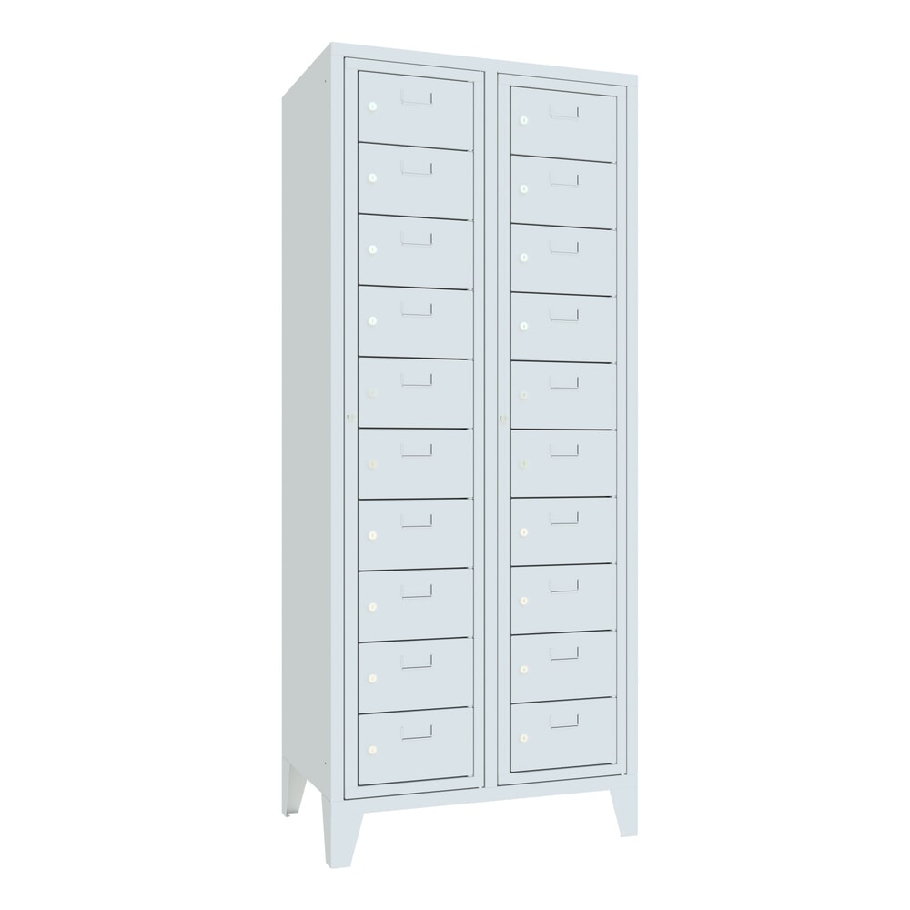 Productafbeelding nr. 1: Locker PAVOY met centrale deur, 2 x 10 vakken, hxbxd 1.850 x 770 x 500 mm, met poten, lichtgrijs, lichtgrijs