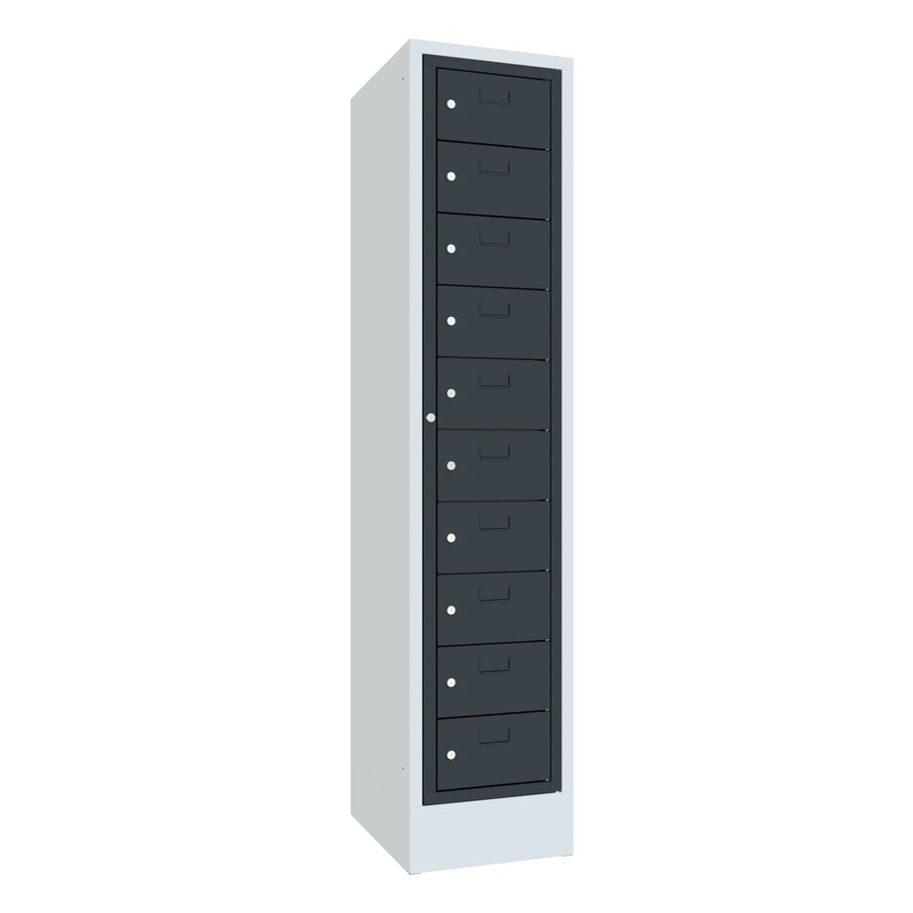 Productafbeelding nr. 1: Locker PAVOY met centrale deur, 1 x 10 vakken, hxbxd 1.850 x 400 x 500 mm, met sokkel, antracietgrijs, lichtgrijs