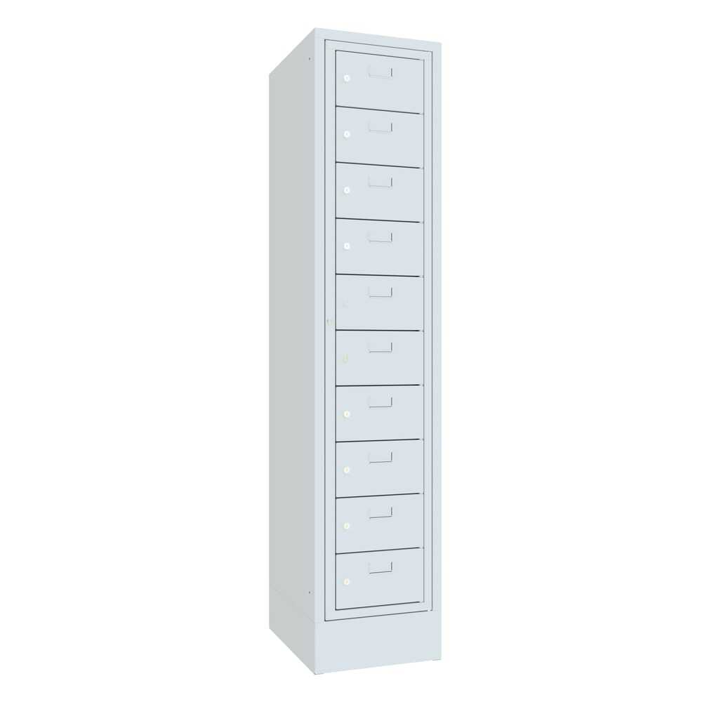Productafbeelding nr. 1: Locker PAVOY met centrale deur, 1 x 10 vakken, hxbxd 1.850 x 400 x 500 mm, met sokkel, lichtgrijs, lichtgrijs