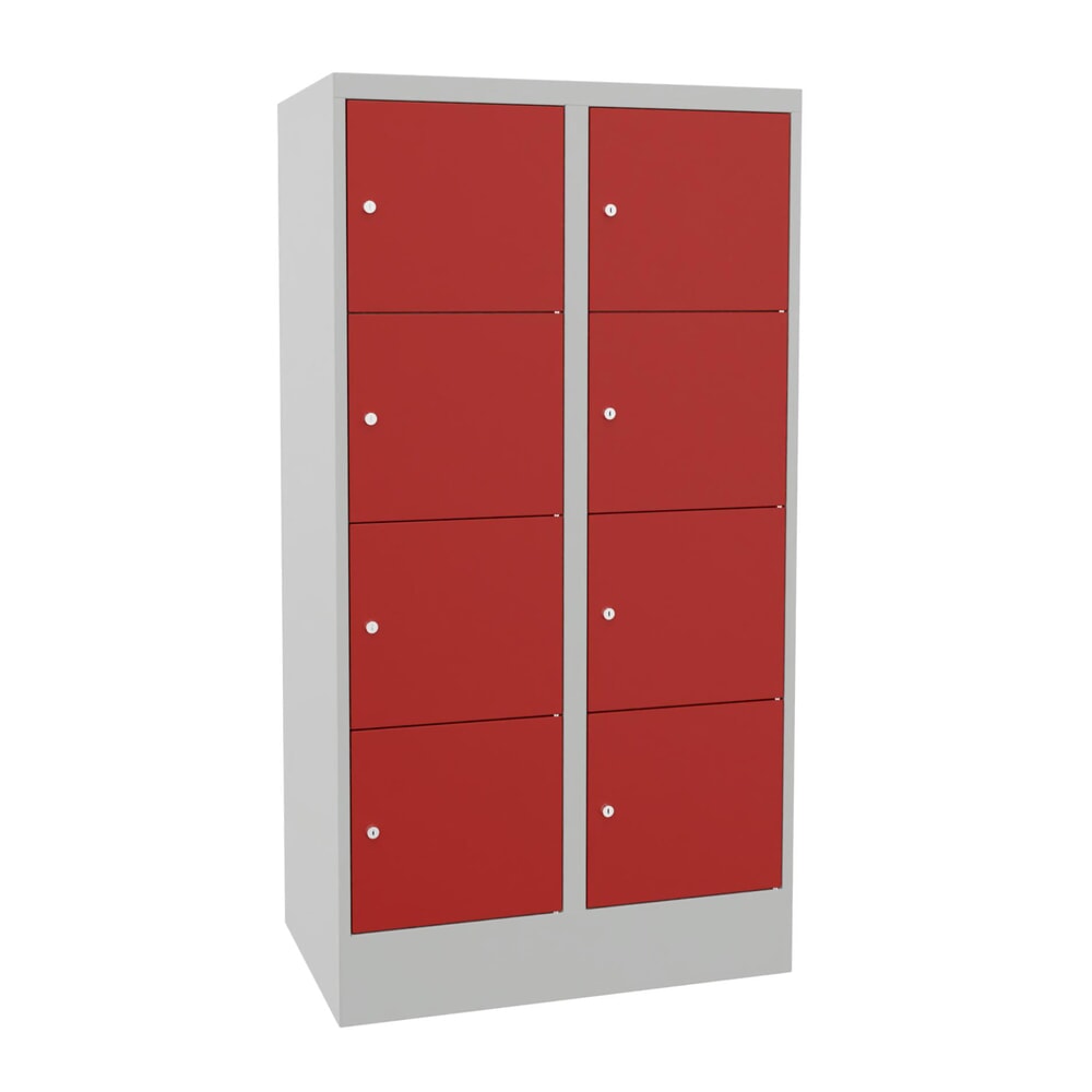 Product afbeelding: Locker PAVOY met cilinderslot, 2 x 4 vakken, hxbxd 1.518 x 830 x 500 mm, vuurrood, lichtgrijs