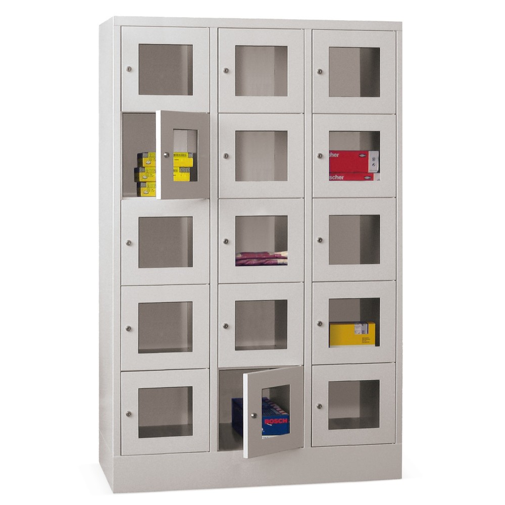 Product afbeelding: Locker PAVOY met kijkvenster, 3 x 5 vakken, hxbxd 1.850 x 1.230 x 500 mm, lichtgrijs, lichtgrijs