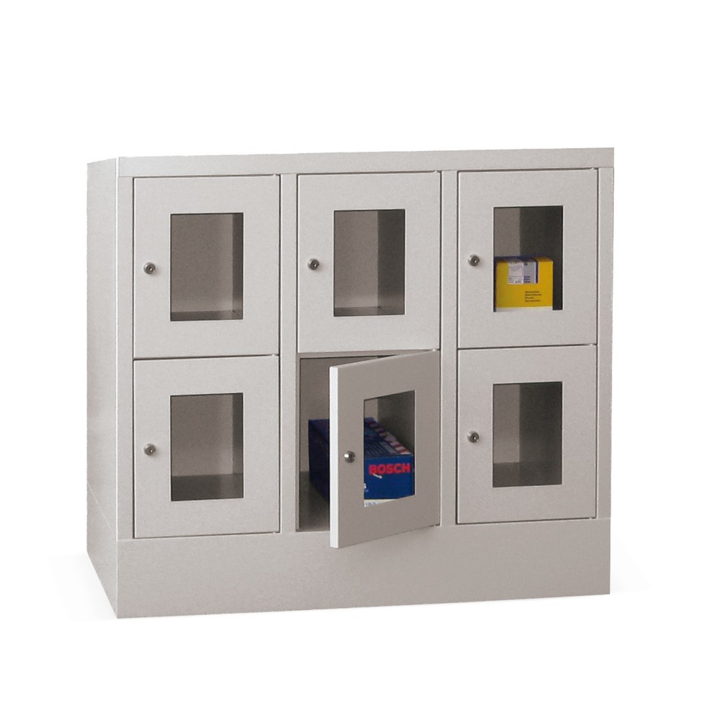 Product afbeelding: Locker PAVOY met kijkvenster, 3 x 2 vakken, hxbxd 855 x 930 x 500 mm, vuurrood, lichtgrijs