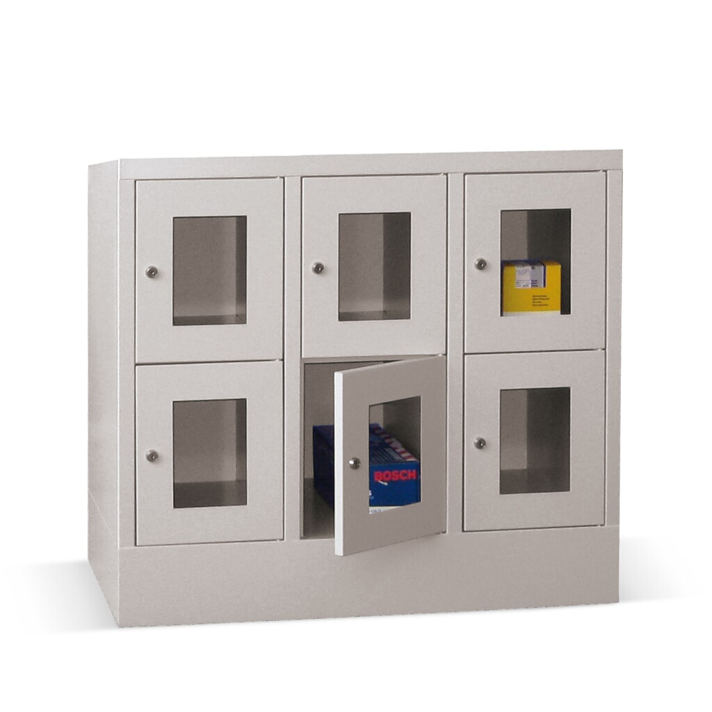Product afbeelding: Locker PAVOY met kijkvenster, 3 x 2 vakken, hxbxd 855 x 930 x 500 mm, lichtgrijs, lichtgrijs