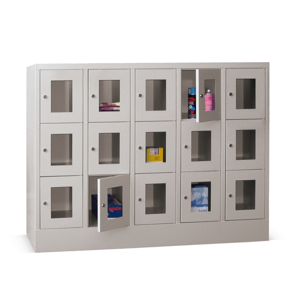 Productafbeelding nr. 1: Locker PAVOY met kijkvenster, 5 x 3 vakken, hxbxd 1.187 x 1.530 x 500 mm, robijnrood, lichtgrijs