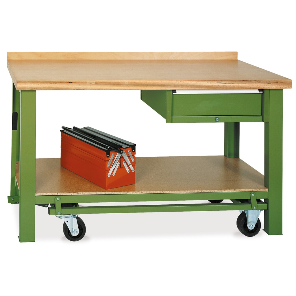 LOKOMA Mobiele werkbank Premium met lade, cap. 850 kg, hxbxd 850 x 1.500 x 700 mm, resedagroen Product afbeelding: LOKOMA Mobiele werkbank Premium met lade, cap. 850 kg, hxbxd 850 x 1.500 x 700 mm, resedagroen
