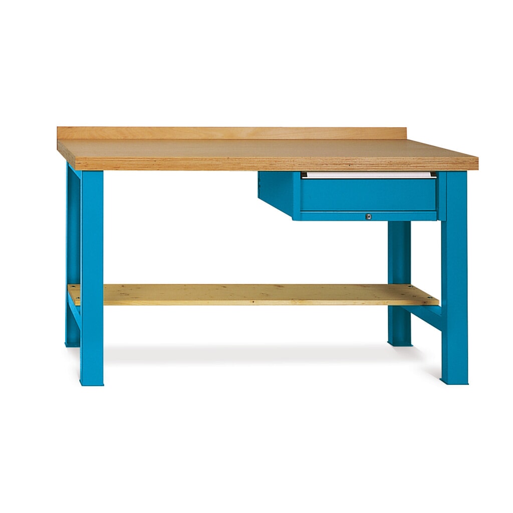Product afbeelding: LOKOMA Premium werkbank voor zwaar gebruik, 1 lade, aflegbord, draagvermogen 450 kg, hxbxd 800‑1.100 mm x 2000 mm x 700 mm, gentiaanblauw