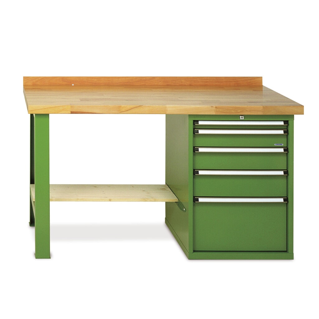 Product afbeelding: LOKOMA Premium werkbank voor zwaar gebruik, 1 ladeblok, aflegbord, draagvermogen 1.200 kg, hxbxd 850 mm x 1.500 mm x 700 mm, resedagroen