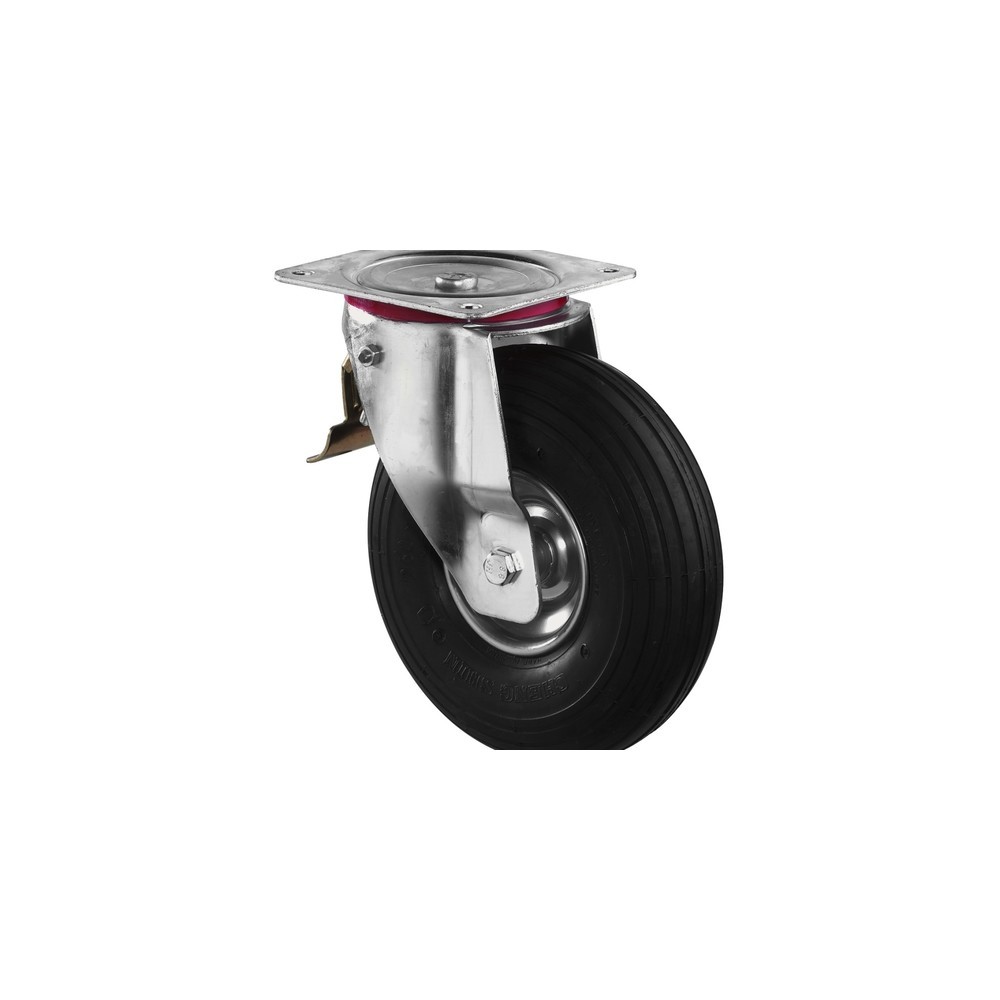 Product afbeelding: Luchtwiel, zwenkwiel met parkeerrem, gegroefd profiel, rollager, Ø x breedte 200 x 50 mm, draagvermogen 75 kg