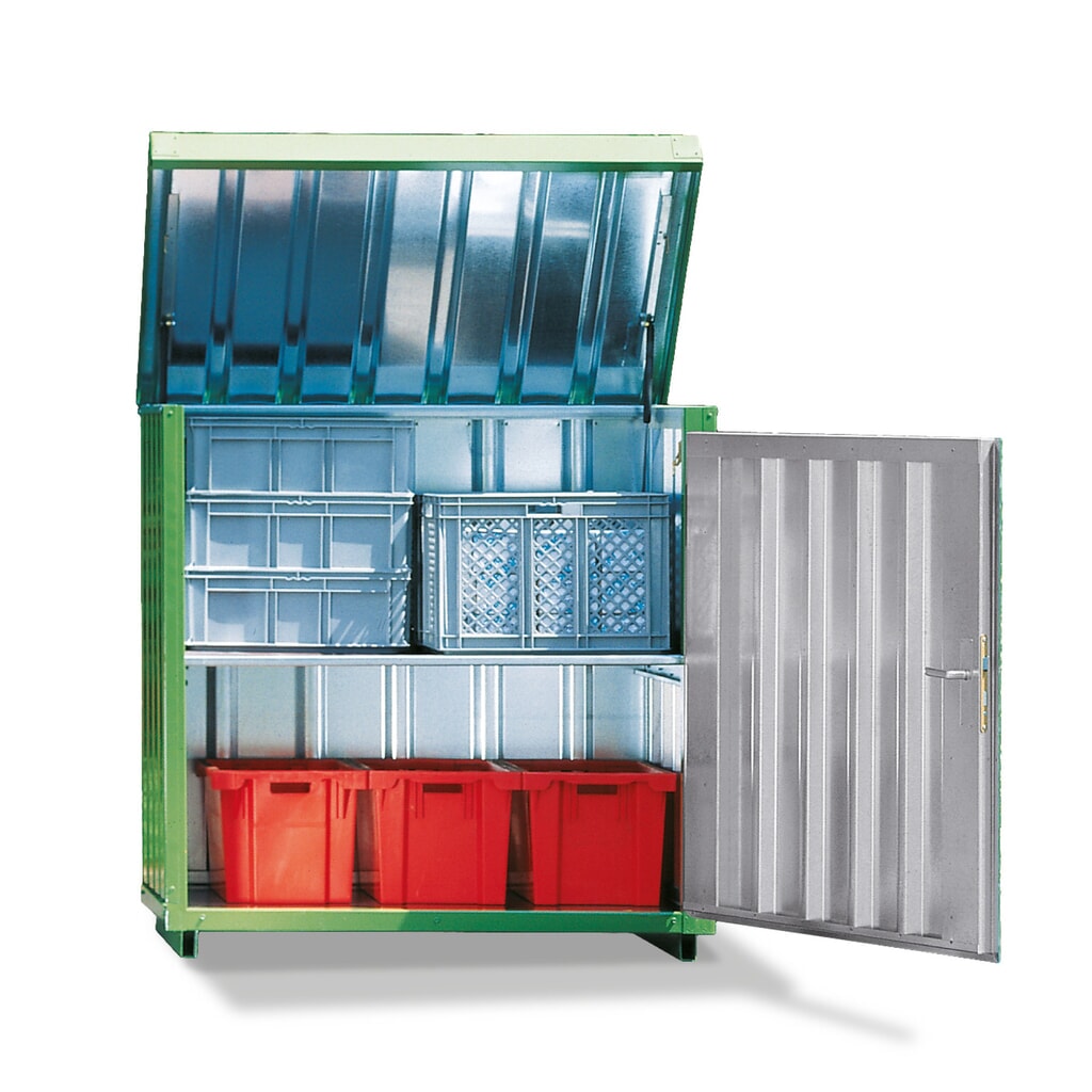 Magazijnbak met opklapbaar dak, hxbxd 1.470 x 1.420 x 1.080 mm Product afbeelding: Magazijnbak met opklapbaar dak, hxbxd 1.470 x 1.420 x 1.080 mm