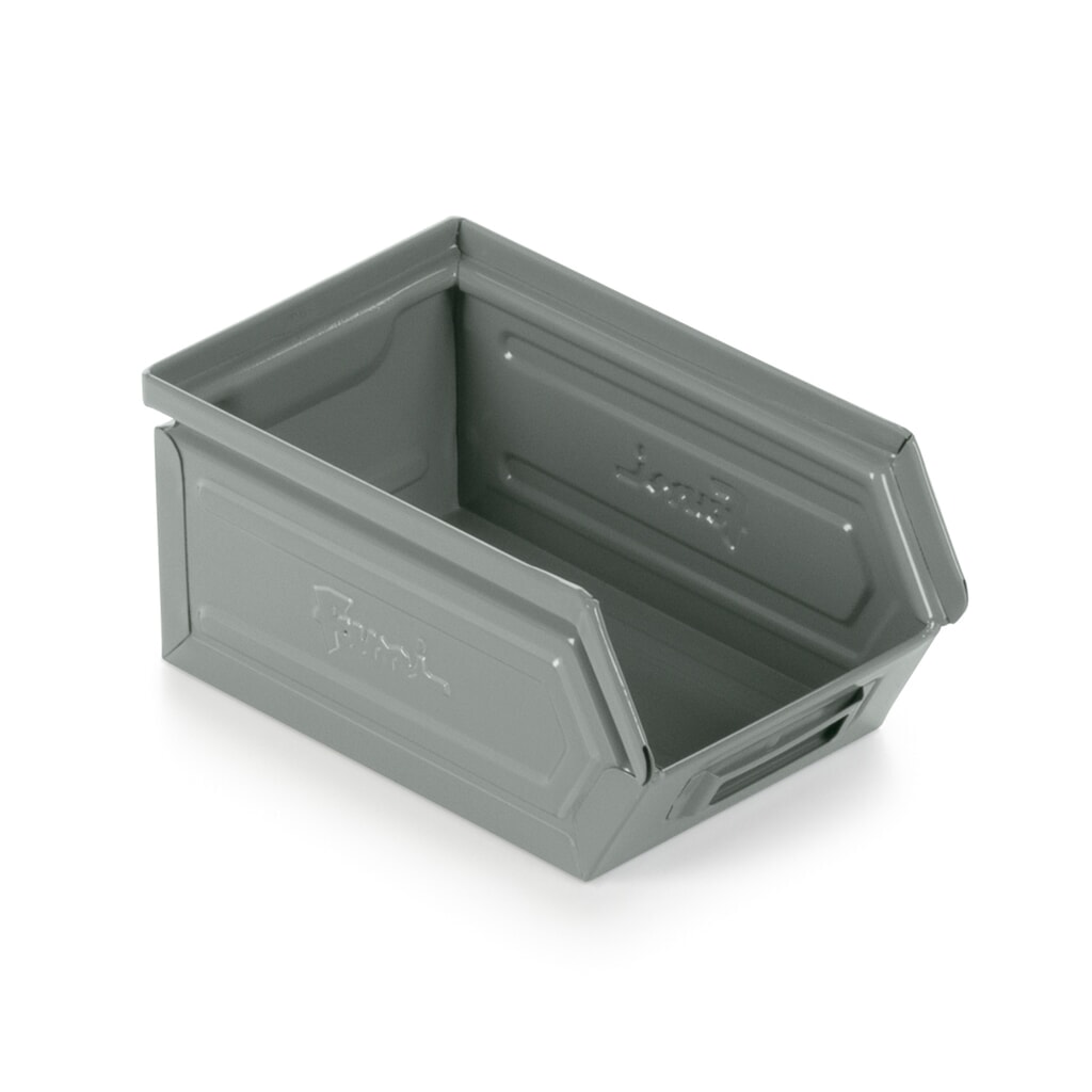 Fami open bak, hxbxd 95 x 75 x 160 mm, plaatstaal, eekhoorngrijs, 20 stuks/VE Product afbeelding: Fami open bak, hxbxd 95 x 75 x 160 mm, plaatstaal, eekhoorngrijs, 20 stuks/VE