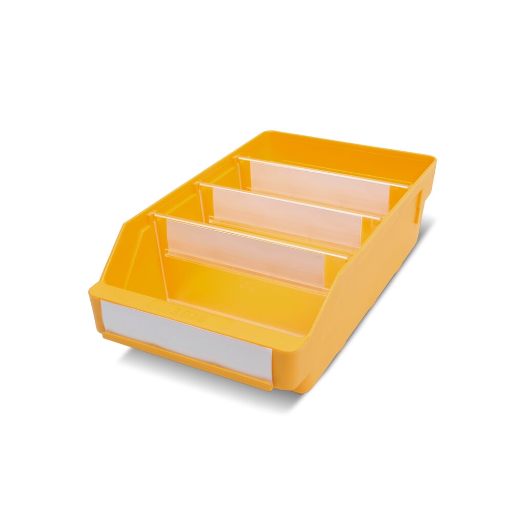 Magazijnbakken met inkijkopening, bxd 180 x 300 mm, geel Product afbeelding: Magazijnbakken met inkijkopening, bxd 180 x 300 mm, geel