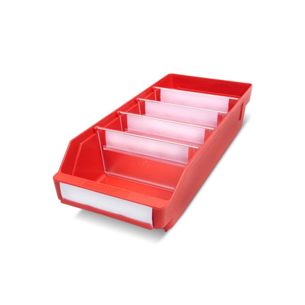 Magazijnbakken met inkijkopening, bxd 180 x 400 mm, rood Product afbeelding: Magazijnbakken met inkijkopening, bxd 180 x 400 mm, rood