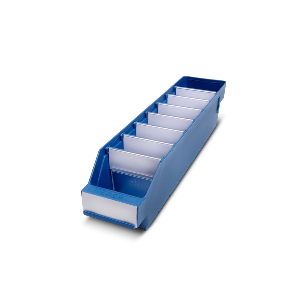 Magazijnbakken met inkijkopening, bxd 90 x 400 mm, blauw Product afbeelding: Magazijnbakken met inkijkopening, bxd 90 x 400 mm, blauw