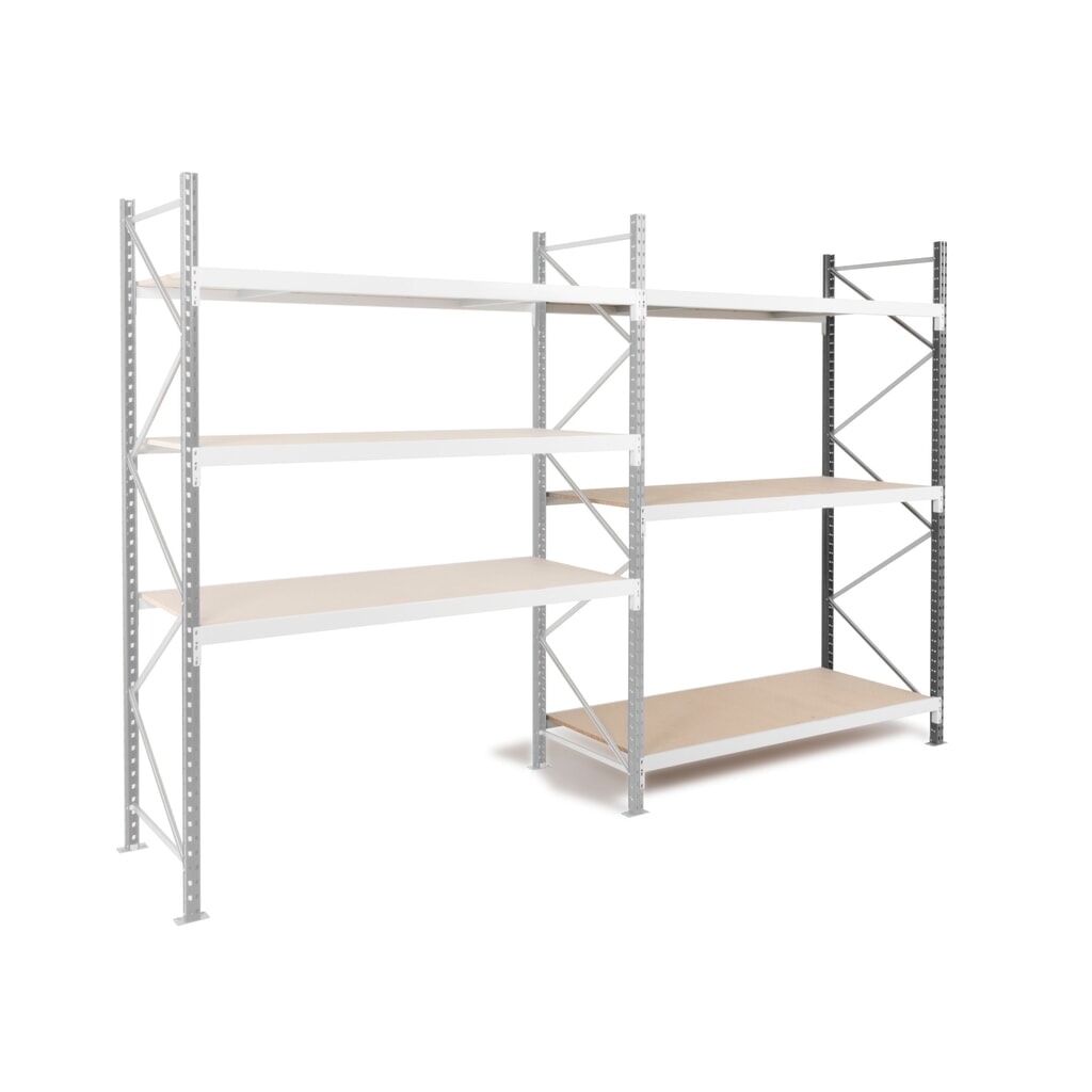 Grootvakstelling ManOrga, met spaanplaten, AE, vaklast 880 kg, hxbxd 2.000 x 1.800 x 600 mm Product afbeelding: Grootvakstelling ManOrga, met spaanplaten, AE, vaklast 880 kg, hxbxd 2.000 x 1.800 x 600 mm